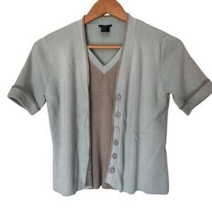 Y2K Grandmacore 2-in-1 Turquoise Cardigan Top Layered‎ Short Sleeve M